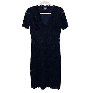 VTG Bisou Bisou Michelle Bohbot Black Lace Stretch Sheath Cocktail Dress Size 12